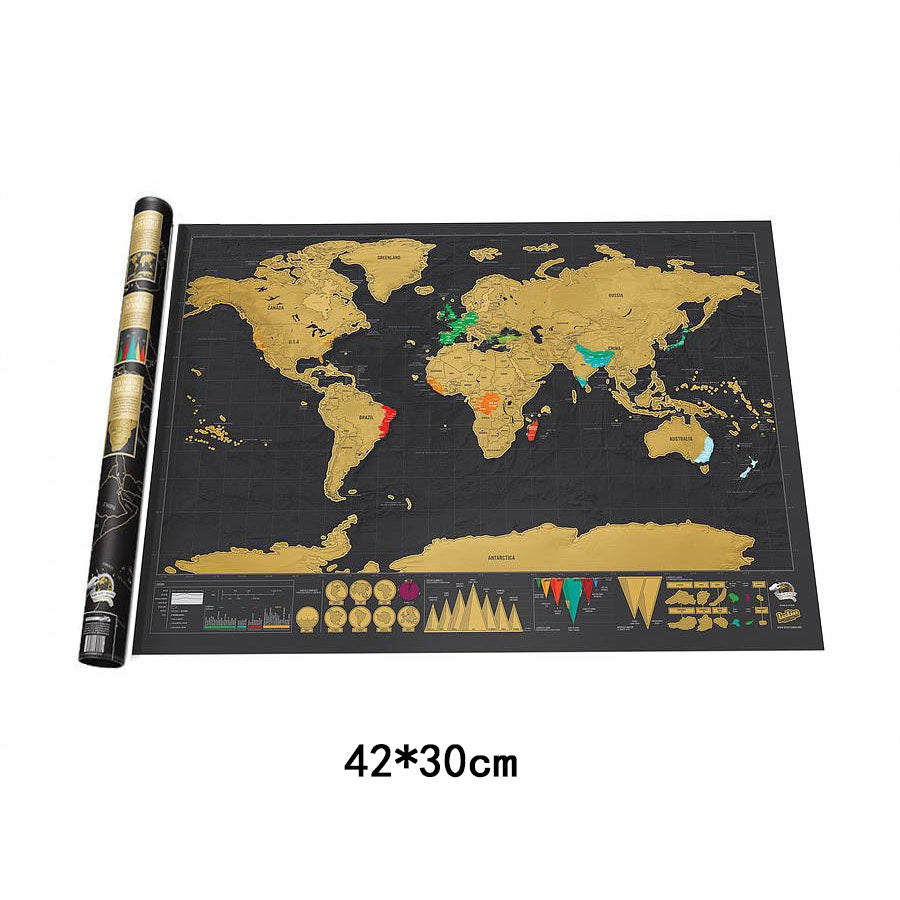 Deluxe Black Scratch Off Map World Map Best Decor School Office Stationery Supplies