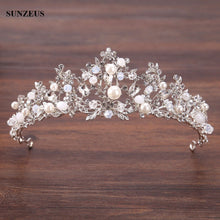 Load image into Gallery viewer, Silver Crystal Bridal Tiara With Pearls Headband Wedding Crown For Brides Marriage Accessories
