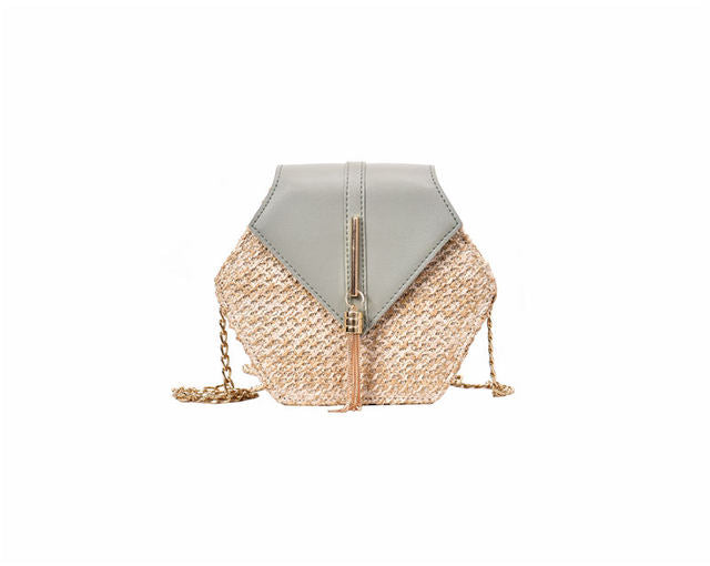 Hexagon Mulit Style Straw+leather Handbag Women Summer Rattan Bag Handmade Woven Beach Circle Bohemia Shoulder Bag