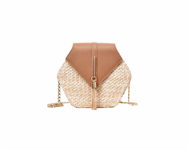 Hexagon Mulit Style Straw+leather Handbag Women Summer Rattan Bag Handmade Woven Beach Circle Bohemia Shoulder Bag