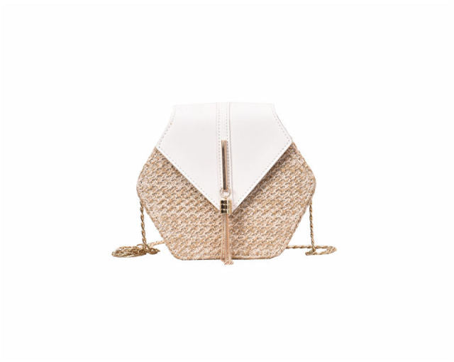 Hexagon Mulit Style Straw+leather Handbag Women Summer Rattan Bag Handmade Woven Beach Circle Bohemia Shoulder Bag